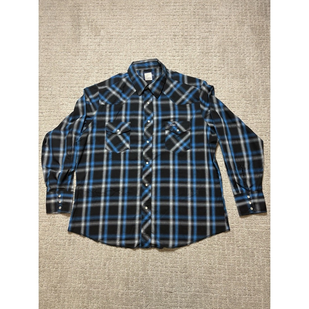 Wrangler Wrancher Shirt Mens Large Plaid Western Pearl Snap Flannel Cowboy Rodeo